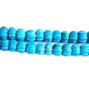 Perles de pierre gemme Howlite bleue sculptées en forme de melon, pour la fabrication de bijoux, fil de pierres en vrac de haute qualité - Product Image 6