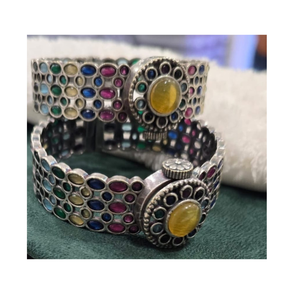 Juego de 2 Brazaletes Apilables de Plata de Ley Oxidada con Textura Vintage Bahamian, Joyería para Mujer al por Mayor - Product Image 2