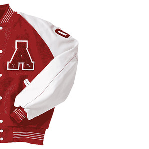 Veste universitaire rouge et blanche pour homme, lettre A brodée, style preppy, coupe classique, col rabattu, doublure en polaire - Product Image 3