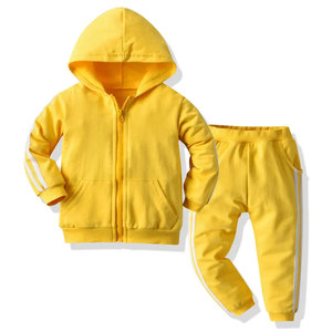 Ensemble de survêtement jaune à capuche pour bébés garçons, manches longues, fermeture éclair, tenue décontractée en coton pour l'automne, couleur unie, poches latérales - Product Image 1