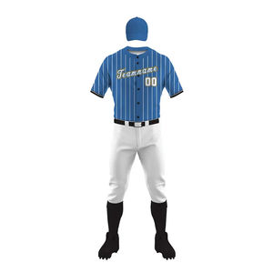 Ensemble complet d'uniforme de baseball pour homme, maillot rayé bleu, pantalon blanc, évacuation de l'humidité, impression sublimée, coupe régulière pour adulte - Product Image 4