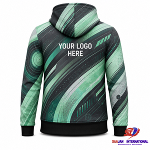 Sudadera con capucha y cremallera completa personalizada, color menta carbón, estampado vectorial, OEM, logotipo de marca privada, ropa urbana, fabricante mayorista de prendas de vestir - Product Image 2