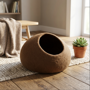 Cat Cave Wholesale Supplier Round Wool Felt Cat <b>Bed</b> Cave Solid Brown Soft Indoor Pet <b>Bed</b> Minimalist Style Hand Wash Only Non-Rem - Product Image 5
