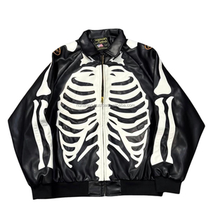 Manteau Moto Gothique Punk Streetwear, style haute couture, avec appliques en os de mouton découpées à la main, en cuir de mouton noir pour moto - Product Image 4