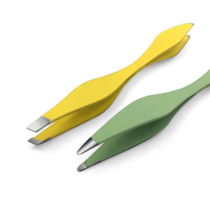 2PCS Double Ended Stainless Steel Eyebrow Tweezers Set Slant <b>Point</b> Tip Yellow Green Beauty Grooming <b>Tools</b> OEM - Product Image 1