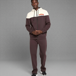 Survêtement à capuche pour homme de haute qualité, fermeture éclair intégrale, color block, 100 % coton, décontracté, pour l'automne, avec logo frontal, style streetwear - Product Image 1