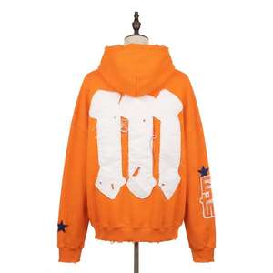 Sudadera con Capucha Oversize Rosa con Diseño de Parches y Estampado Minoritario, Aplique de Estrella, Bolsillo Frontal, Unisex, para Otoño - Product Image 3