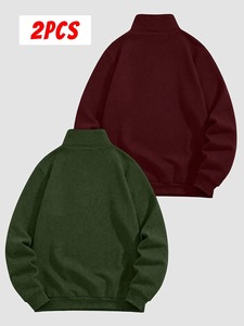 Sweat-shirt d'hiver pour homme à demi-zip, 100 % coton molletonné, couleur unie personnalisable, logo OEM, tissu French Terry - Product Image 2