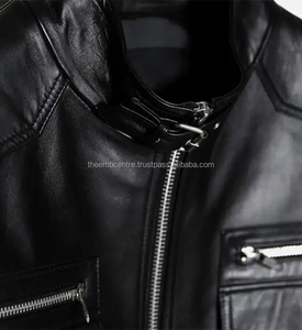 Latest Style Wholesale Men's <b>Slim</b> <b>Fit</b> Winter Canvas Leather <b>Jacket</b> Men's Band Collar Biker Leather <b>Jacket</b> for men - Product Image 4