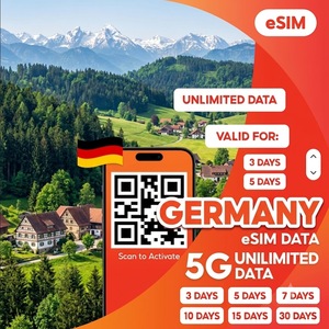Tarjeta eSIM Alemania con Datos Ilimitados por 3/5/7/10/15/30 Días – Plan de Internet 4G/5G para Viajes, Activación por Código QR, Entrega Instantánea por Correo Electrónico - Product Image 1