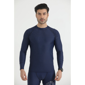<b>Men's</b> Gray <b>Compression</b> Long Sleeve Crew Neck <b>Top</b> Full Length Seamless Spandex Polyester Sweat-Wicking Breathable Quick Dry - Product Image 1