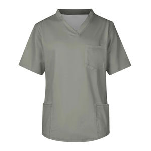 Haut d'infirmière tissé d'été, uniforme de travail unisexe à manches courtes et col en V, couleur unie, avec poche, pour hôpital et pharmacie - Product Image 6