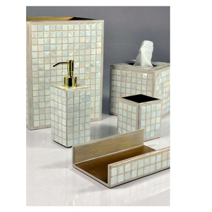 Luxury Natural Shell Bathroom Set Six Piece Round <b>Soap</b> Dispenser Toothbrush <b>Holder</b> Tissue Box With Easy To Clean Feature - Product Image 4