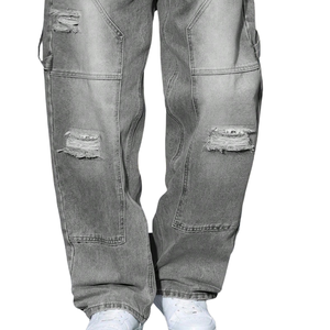 Vaqueros de mezclilla para hombre, estilo carpintero, holgados, de corte recto, desgastados y rotos, para trabajo y uso casual, 100% de color liso, para invierno - Product Image 5