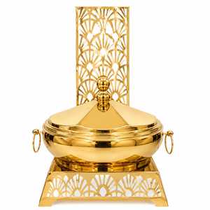 Gold Buffet Luxury Polished Stainless Steel Buffet Casserole <b>Server</b> Chafing Dish Lid Ring Handles Decorative <b>Food</b> Warmer for - Product Image 1
