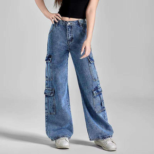 Jeans de Mezclilla Casuales de Cintura Alta para Mujer, Pantalones Cargo Transpirables de Cintura Alta con Talla Personalizada y Corte Holgado - Product Image 3