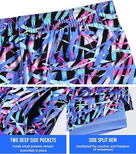 Shorts de bain pour hommes à imprimé géométrique, séchage rapide, respirants, extensibles dans 4 directions, avec cordon de serrage, décontractés, longueur courte, taille mi-haute - Product Image 3