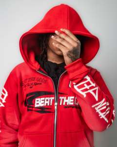 Sweat à capuche zippé épais de haute qualité, délavé effet soleil, avec broderie personnalisée et impression appliquée, style streetwear automne - Product Image 2
