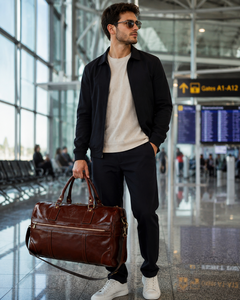 Sac de voyage vintage en cuir marron grande capacité, sac de week-end, bagage à main pour hommes - Product Image 6