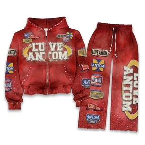Custom Acid Wash <b>Vintage</b> <b>Tracksuit</b> Women Heavyweight Casual Baggy Flared Sweatpants Hoodie Set Streetwear Manufacturer Low MOQ - Product Image 3