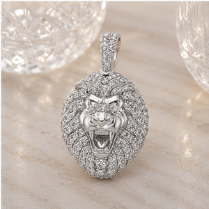 Men's Trendy Animal Hip Hop Fine Jewelry Gift Rapper's Custom Made 925 Solid <b>Silver</b> Lion Head Pendant Natural Diamond Iced Style - Product Image 2