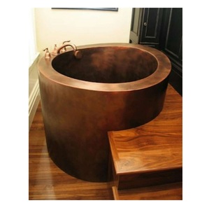 Bañera de hidromasaje profunda independiente de lujo, elegante, de doble pared, redonda, de cobre antiguo martillado, ecológica, sin grifo ni asas. - Product Image 1
