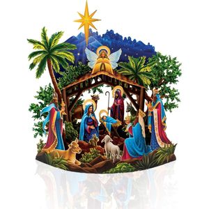 Biglietto d'Auguri 3D Pop-Up con Presepe Illuminato da 15 Pollici, Decorazione per Biglietti Natalizi e Festivi - Product Image 2