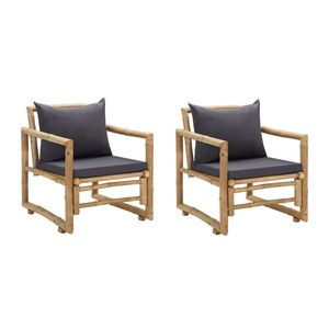 Juego de 2 Sillas de Jardín Gris Oscuro, Material de Bambú Natural y Poliéster - Product Image 1