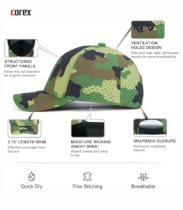 Gorra de Béisbol Deportiva de 5 Paneles con Corte Láser de Camuflaje, Transpirable e Impermeable, Ajustable, Unisex, para Viajes, Aire Libre, Primavera y Verano, Casual - Product Image 5