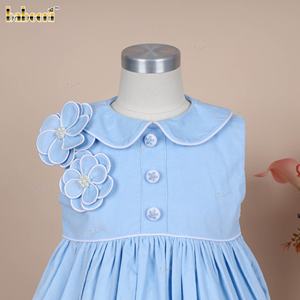 ชุดเดรสมิดิทรงเอไลน์แขนสั้นผ้าฝ้าย100% สีน้ำเงินสำหรับเด็กผู้หญิงพร้อม3D ปักลายดอกไม้และคอโอ-DR4448เด็ก OTM - Product Image 2