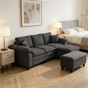 Divano a L Segmentato Grigio Scuro per Soggiorno - Product Image 1