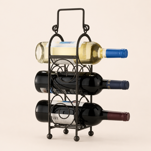 Modern Industrial 6-Bottle Tabletop <b>Wine</b> Rack Matte Black Iron & Wood Countertop Holder for Home Bar In Reasonable Price - Product Image 4