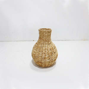 Handmade Water <b>Hyacinth</b> Weaving Round Tabletop <b>Vase</b> Bohemian Style for Floral Display - Product Image 3