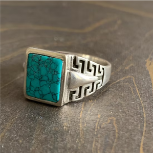 Men's 925 Sterling Silver <b>Turquoise</b> Stylish Signet <b>Rings</b> - Handcrafted Anti Tarnish Jewelry for Daily Wear - Product Image 5
