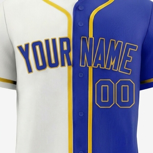 Maillot de baseball personnalisé OEM pour équipe, entièrement boutonné, bleu et blanc, sublimé avec nom et numéro, unisexe adulte, manches courtes - Product Image 6