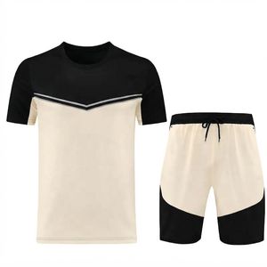 Ensemble de t-shirts sportifs pour hommes à blocs de couleur, t-shirt à col rond et short à cordon de serrage, tenue d'été - Product Image 2