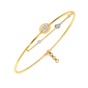 Sunburst Drop Diamond Bracelet with Yellow Gold Slim <b>Frame</b> and Delicate Chain Accent Design - Product Image 2