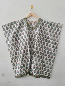 Bata Kimono de Algodón 100% Estampada a Mano para Mujer, Elegante y Casual, Blanca y Verde, Hecha a Mano, Estilo Bohemio, Ecológica - Product Image 2