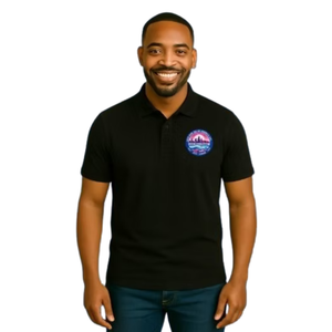 Polo brodé noir pour homme, décontracté, à manches courtes, pour le quotidien, uniforme professionnel, vêtement confortable pour un style de vie actif - Product Image 1
