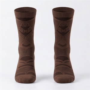 Brown Crew <b>Socks</b> Geometric Pattern Breathable Polyester Spandex Hiking Outdoor Adult Autumn Wear - Product Image 1
