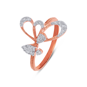 Bague Papillon Élégante en Diamant, Or Rose 18K, Motif Cœur Papillon avec Diamant Taille Ronde Sertie Pavé, Joaillerie Fine - Product Image 1