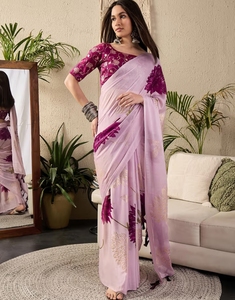 Sari de Diseño KV para Mujer, en Georgette Color Malva con Estampado, con Blusa sin Coser - Product Image 5