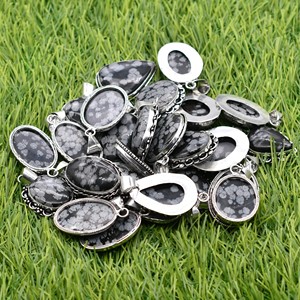 Colliers avec pendentif ovale en obsidienne flocon de neige naturelle, 5 pièces, plaqué argent 925, serti de pierres, bijoux vintage chrétiens unisexes - Product Image 6