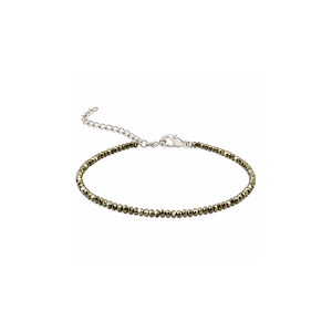 Tobillera Unisex de Cuentas Facetadas de Pirita, Chapada en Plata, Acero Inoxidable, Cadena de Piedras Naturales, Cadena de Extensión Ajustable, Elegante - Product Image 1
