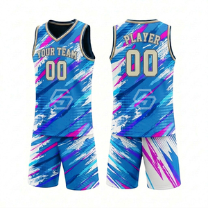 Tenue d'équipe de haute qualité pour jeunes, personnalisée, imprimée par sublimation, respirante, 100% polyester, ensemble de basket-ball rose, personnalisé pour hommes et femmes - Product Image 1