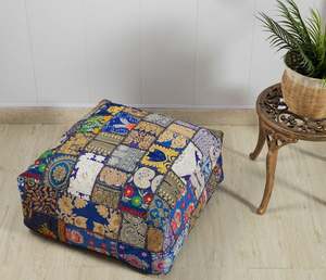 Housse de coussin carrée bohème en patchwork, faite à la main en coton et lin, décoration d'intérieur - Product Image 3