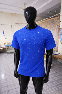 Camiseta Azul con Pedrería para Hombre, Estilo Casual Urbano, Manga Corta, Cuello Redondo, 100% Algodón, Moda Verano, Logotipo Personalizado, OEM, ODM, Venta al Por Mayor - Product Image 5