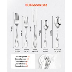 Set di posate da 30 pezzi in acciaio inossidabile per alimenti, utensili con finitura a specchio, lavabili in lavastoviglie, con rivestimento PVD - Product Image 2