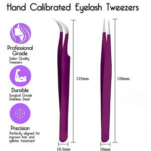 Pinces à cils en acier à haute teneur en carbone pour extensions de cils, pointe droite et courbée calibrées à la main - Product Image 5