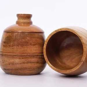 Pot de rangement en bois d'acacia avec couvercle, récipient de rangement de cuisine en bois fait main, pot à épices en bois naturel, rangement alimentaire décoratif - Product Image 1